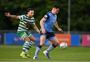 19 May 2022; Liam Kerrigan of UCD in action against Richie Towell of Shamrock Rovers during the SSE Airtricity League Premier Division match between UCD and Shamrock Rovers at UCD Bowl in Belfield, Dublin. Photo by Brendan Moran/Sportsfile