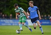 19 May 2022; Danny Mandroiu of Shamrock Rovers in action against Alex Nolan of UCD during the SSE Airtricity League Premier Division match between UCD and Shamrock Rovers at UCD Bowl in Belfield, Dublin. Photo by Brendan Moran/Sportsfile
