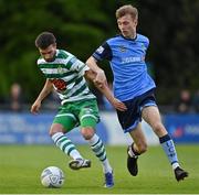 19 May 2022; Danny Mandroiu of Shamrock Rovers is tackled by Alex Nolan of UCD during the SSE Airtricity League Premier Division match between UCD and Shamrock Rovers at UCD Bowl in Belfield, Dublin. Photo by Brendan Moran/Sportsfile