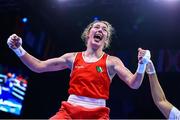 19 May 2022; Lisa O'Rourke of Ireland celebrates after victory over Alcinda Panguane of Mozambique in their Light Middleweight 70kg final bout during the IBA Women's World Boxing Championships 2022 at the Basaksehir Sports Complex in Istanbul, Turkey. Photo by IBA via Sportsfile