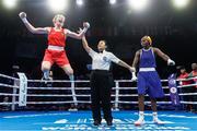 19 May 2022; Lisa O'Rourke of Ireland celebrates after victory over Alcinda Panguane of Mozambique in their Light Middleweight 70kg final bout during the IBA Women's World Boxing Championships 2022 at the Basaksehir Sports Complex in Istanbul, Turkey. Photo by IBA via Sportsfile