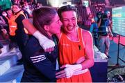 19 May 2022; Lisa O'Rourke of Ireland celebrates with her sister Aoife, left, after victory over Alcinda Panguane of Mozambique in their Light Middleweight 70kg final bout during the IBA Women's World Boxing Championships 2022 at the Basaksehir Sports Complex in Istanbul, Turkey. Photo by IBA via Sportsfile