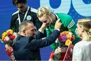 19 May 2022; Amy Broadhurst of Ireland is presented with her gold medal after winning the Light Welterweight 63kg final bout during the IBA Women's World Boxing Championships 2022 at the Basaksehir Sports Complex in Istanbul, Turkey. Photo by IBA via Sportsfile