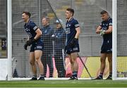 15 May 2022; Dublin goalkeepers, from left, Michael Shiel, Evan Comerford and David O'Hanlon in the warm-up before the Leinster GAA Football Senior Championship Semi-Final match between Dublin and Meath at Croke Park in Dublin. Photo by Piaras Ó Mídheach/Sportsfile