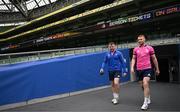 20 May 2022; David Hawkshaw and Ciarán Frawley during a Leinster Rugby Captain's Run at the Aviva Stadium in Dublin. Photo by Harry Murphy/Sportsfile
