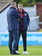 20 May 2022; Eoin Doyle of St Patrick's Athletic with St Patrick's Athletic technical director Alan Matthews before the SSE Airtricity League Premier Division match between St Patrick's Athletic and Shelbourne at Richmond Park in Dublin. Photo by Eóin Noonan/Sportsfile