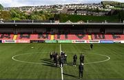 20 May 2022; Dundalk players walk the pitch before the SSE Airtricity League Premier Division match between Derry City and Dundalk at The Ryan McBride Brandywell Stadium in Derry. Photo by Ben McShane/Sportsfile