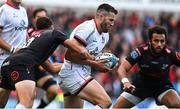 20 May 2022; Rob Herring of Ulster is tackled by Curwin Bosch of Cell C Sharks during the United Rugby Championship match between Ulster and Cell C Sharks at Kingspan Stadium in Belfast. Photo by Brendan Moran/Sportsfile