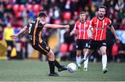 20 May 2022; Robbie Benson of Dundalk shoots to score his side's first goal during the SSE Airtricity League Premier Division match between Derry City and Dundalk at The Ryan McBride Brandywell Stadium in Derry. Photo by Ben McShane/Sportsfile