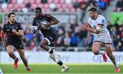 20 May 2022; Aphelele Fassi of Cell C Sharks races clear of Stuart McCloskey of Ulster during the United Rugby Championship match between Ulster and Cell C Sharks at Kingspan Stadium in Belfast. Photo by Brendan Moran/Sportsfile