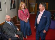 20 May 2022; Former Republic of Ireland kit manager Charlie O'Leary with RTÉ's George Hamilton and wife Linda before the FAI Centenary Late Late Show Special at RTE Studios in Dublin. Photo by Stephen McCarthy/Sportsfile