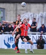 20 May 2022; Ronan Boyce of Derry City in action against Daniel Kelly of Dundalk during the SSE Airtricity League Premier Division match between Derry City and Dundalk at The Ryan McBride Brandywell Stadium in Derry. Photo by Ben McShane/Sportsfile