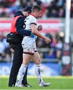 20 May 2022; Michael Lowry of Ulster leaves the pitch with an injury during the United Rugby Championship match between Ulster and Cell C Sharks at Kingspan Stadium in Belfast. Photo by Brendan Moran/Sportsfile