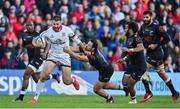 20 May 2022; Stuart McCloskey of Ulster breaks through the tackle of Henco Venter of Cell C Sharks on the way to scoring his side's second try during the United Rugby Championship match between Ulster and Cell C Sharks at Kingspan Stadium in Belfast. Photo by Brendan Moran/Sportsfile