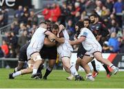 20 May 2022; Andrew Warwick of Ulster and Alan O’Connor of Ulster holding up Thomas du Toit of Cell C Sharks in a tackle during the United Rugby Championship match between Ulster and Cell C Sharks at Kingspan Stadium in Belfast. Photo by George Tewkesbury/Sportsfile