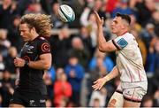 20 May 2022; James Hume of Ulster celebrates after scoring his side's third try during the United Rugby Championship match between Ulster and Cell C Sharks at Kingspan Stadium in Belfast. Photo by Brendan Moran/Sportsfile