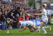 20 May 2022; Ethan McIlroy of Ulster attempts to tackle Aphelele Fassi of Cell C Sharks during the United Rugby Championship match between Ulster and Cell C Sharks at Kingspan Stadium in Belfast. Photo by George Tewkesbury/Sportsfile