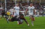 20 May 2022; Grant Williams of Cell C Sharks scores Cell C Sharks third try of the game during the United Rugby Championship match between Ulster and Cell C Sharks at Kingspan Stadium in Belfast. Photo by George Tewkesbury/Sportsfile