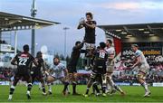 20 May 2022; Jeandre Labuschagne of Cell C Sharks wins a lineout during the United Rugby Championship match between Ulster and Cell C Sharks at Kingspan Stadium in Belfast. Photo by Brendan Moran/Sportsfile