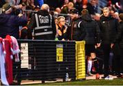 20 May 2022; Dundalk head coach Stephen O'Donnell leaves the sideline after being sent off by referee Robert Harvey during the SSE Airtricity League Premier Division match between Derry City and Dundalk at The Ryan McBride Brandywell Stadium in Derry. Photo by Ben McShane/Sportsfile