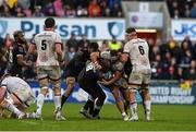 20 May 2022; Khutha Mchunu of Cell C Sharks being tackled by Rob Herring of Ulster during the United Rugby Championship match between Ulster and Cell C Sharks at Kingspan Stadium in Belfast. Photo by George Tewkesbury/Sportsfile