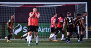 20 May 2022; Will Patching of Derry City reacts after a missed opportunity on goal during the SSE Airtricity League Premier Division match between Derry City and Dundalk at The Ryan McBride Brandywell Stadium in Derry. Photo by Ben McShane/Sportsfile