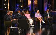20 May 2022; The Late Late Show presenter Ryan Tubridy with guest, from left, Republic of Ireland manager Stephen Kenny, Republic of Ireland women's manager Vera Pauw and Republic of Ireland internationals, from left, Gavin Bazunu, Chloe Mustaki, Jessie Stapleton and Dara O’Shea during the FAI Centenary Late Late Show Special at RTE Studios in Dublin. Photo by Stephen McCarthy/Sportsfile