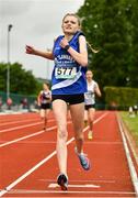 21 May 2022; Sophie Maher of St Flannans Ennis, Clare, crosses the line to win the minor girls 800m during the Irish Life Health Munster Schools Track and Field Championships at Templemore AC, in Templemore, Tipperary. Photo by Sam Barnes/Sportsfile