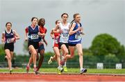 21 May 2022; Sophie Maher of St Flannans Ennis, Clare, right, leads the field on her way to winning the minor girls 800m during the Irish Life Health Munster Schools Track and Field Championships at Templemore AC, in Templemore, Tipperary. Photo by Sam Barnes/Sportsfile