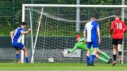 21 May 2022; Luke O'Donnell of College Corinthians AFC scores his side's first goal from a penalty during the FAI Centenary Under 17 Cup Final 2021/2022 match between Corduff FC, Dublin, and College Corinthians AFC, Cork, at Home Farm Football Club in Dublin. Photo by Brendan Moran/Sportsfile