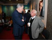 20 May 2022; Former Republic of Ireland international Packie Bonner and Mick Cooke during the FAI Centenary Late Late Show Special at RTE Studios in Dublin. Photo by Stephen McCarthy/Sportsfile