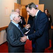 20 May 2022; The Late Late Show presenter Ryan Tubridy and former Republic of Ireland kit manager Charlie O'Leary during the FAI Centenary Late Late Show Special at RTE Studios in Dublin. Photo by Stephen McCarthy/Sportsfile