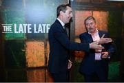 20 May 2022; RTÉ's George Hamilton and The Late Late Show presenter Ryan Tubridy, left, during the FAI Centenary Late Late Show Special at RTE Studios in Dublin. Photo by Stephen McCarthy/Sportsfile