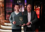 20 May 2022; John Charlton, son of the late Jack Charlton, Republic of Ireland manager, and his son John, with a Book of Condolence during the FAI Centenary Late Late Show Special at RTE Studios in Dublin. Photo by Stephen McCarthy/Sportsfile