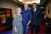 20 May 2022; Former Republic of Ireland international Paul McGrath with Republic of Ireland international Gavin Bazunu and his mother Cara during the FAI Centenary Late Late Show Special at RTE Studios in Dublin. Photo by Stephen McCarthy/Sportsfile