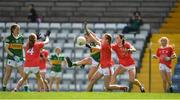 21 May 2022; Naoise O'Donoghue of Kerry scores a point for her side during the Ladies Football U14 All-Ireland Platinum Final match between Cork and Kerry at Páirc Uí Rinn in Cork. Photo by Eóin Noonan/Sportsfile