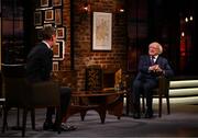 20 May 2022; President of Ireland Michael D Higgins with The Late Late Show presenter Ryan Tubridy during the FAI Centenary Late Late Show Special at RTE Studios in Dublin. Photo by Stephen McCarthy/Sportsfile