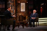 20 May 2022; President of Ireland Michael D Higgins with The Late Late Show presenter Ryan Tubridy during the FAI Centenary Late Late Show Special at RTE Studios in Dublin. Photo by Stephen McCarthy/Sportsfile