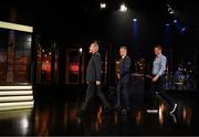 20 May 2022; Former Republic of Ireland internationals, from left, Packie Bonner, David O’Leary and Niall Quinn during the FAI Centenary Late Late Show Special at RTE Studios in Dublin. Photo by Stephen McCarthy/Sportsfile