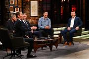 20 May 2022; Former Republic of Ireland internationals, from left, Packie Bonner, David O’Leary, Niall Quinn and Shay Given with The Late Late Show presenter Ryan Tubridy during the FAI Centenary Late Late Show Special at RTE Studios in Dublin. Photo by Stephen McCarthy/Sportsfile