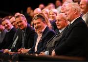 20 May 2022; Former Republic of Ireland kit manager Charlie O'Leary, and his son John, right, RTÉ's George Hamilton and FAI chief executive Jonathan Hill, left, during the FAI Centenary Late Late Show Special at RTE Studios in Dublin. Photo by Stephen McCarthy/Sportsfile