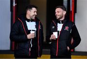 20 May 2022; Suspended Dundalk players Brian Gartland, left, and Andy Boyle before the SSE Airtricity League Premier Division match between Derry City and Dundalk at The Ryan McBride Brandywell Stadium in Derry. Photo by Ben McShane/Sportsfile