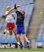 21 May 2022; Seán Óg Grogan of Tyrone scores his side's first goal past Roscommon goalkeeper Enda Lawless during the Nickey Rackard Cup Final match between Roscommon and Tyrone at Croke Park in Dublin. Photo by Piaras Ó Mídheach/Sportsfile