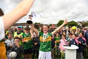 21 May 2022; Kerry captain Jamie Lee O'Connor lifting the cup after the Ladies Football U14 All-Ireland Platinum Final match between Cork and Kerry at Páirc Uí Rinn in Cork. Photo by Eóin Noonan/Sportsfile
