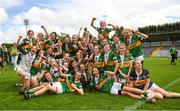 21 May 2022; Kerry players celebrate with the cup after the Ladies Football U14 All-Ireland Platinum Final match between Cork and Kerry at Páirc Uí Rinn in Cork. Photo by Eóin Noonan/Sportsfile
