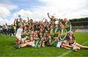 21 May 2022; Kerry players celebrate with the cup after the Ladies Football U14 All-Ireland Platinum Final match between Cork and Kerry at Páirc Uí Rinn in Cork. Photo by Eóin Noonan/Sportsfile