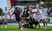 20 May 2022; Jaden Hendrikse of Cell C Sharks clears under pressure from Nick Timoney of Ulster during the United Rugby Championship match between Ulster and Cell C Sharks at Kingspan Stadium in Belfast. Photo by Brendan Moran/Sportsfile