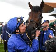 21 May 2022; William Buick kisses Native Trail after winning the Tattersalls Irish 2,000 Guineas during the Tattersalls Irish Guineas Festival at The Curragh Racecourse in Kildare. Photo by Matt Browne/Sportsfile