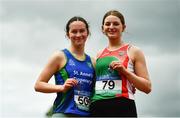 21 May 2022; Senior girls triple jump medallists, Grace Fitzgerald of St Anne's Secondary School, Tipperary, left, gold, and Louisa Deasy of Borrisokane Community College, Tipperary, silver, during the Irish Life Health Munster Schools Track and Field Championships at Templemore AC, in Templemore, Tipperary. Photo by Sam Barnes/Sportsfile
