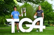 25 May 2022; Niamh Collins of Dublin, left, and Meath goalkeeper Monica McGuirk during the TG4 Leinster LGFA Senior Championship Captain’s Evening 2022 at Johnstown Estate Hotel in Meath. Photo by Brendan Moran/Sportsfile